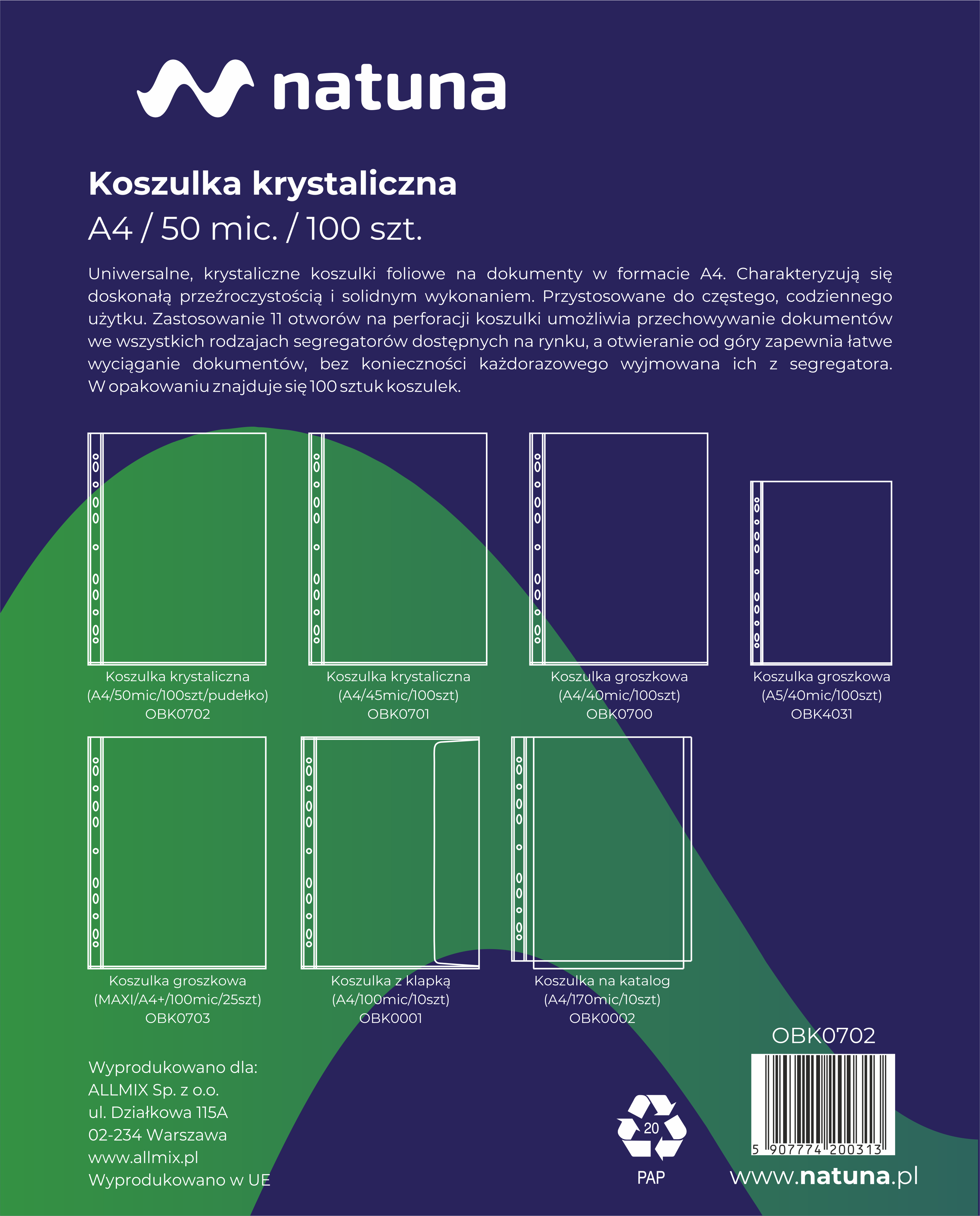 Koszulka Krystaliczna NATUNA A4 50mic (100szt) W Pudełku - Koszulki ...