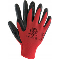 R�kawice REIS RTENI CB poliestrowe powlekane nitrylem czerwono-czarne roz.9/L